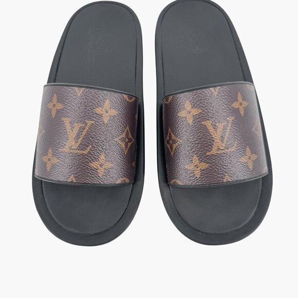 Louis Vuitton Sunbath Black LV Monogram Pool Slide Sandals Size 37 US 7 Women's - Picture 4 of 15